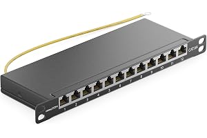 deleyCON CAT 6a 0,5U Patch Panel Mini Distributionspanel 12 Port - Stationär 10 Tums Rackmonterad Servermontering RJ45 Skärmad TIA568A TIA568B RAL 9005