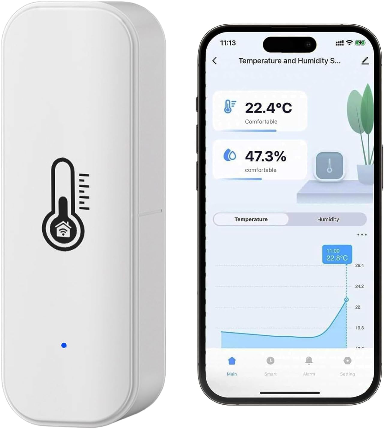 Termómetro e higrómetro smart, sensor de temperatura y humedad en interiores con modos duales de WiFi y Bluetooth, monitor de temperatura ambiente con app, almacenamiento de datos para el hogar. 1PCS