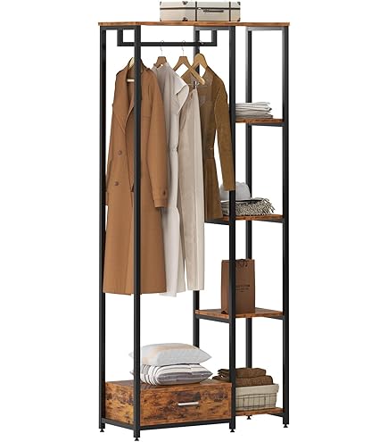 sogesfurniture Hedendaagse kapstok met kledingstang, vrijstaande kapstok met 4 planken en 1 deur voor het opbergen van kleding, van hout en metaal, 100 x 40 x 180 cm, BHEU-JYB-JCR02WW