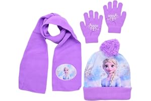 KSOPSDEY 3Stücke Froze-N Minnie Mütze Schal Handschuhe,Froze-N Minnie Wintermütze Set,Winter Herbst Frühling Schal Strickmütze Handschuhe Kombiset Tolle Geschenkidee für Mädchen