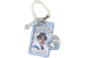 ATTRIA Kpop uchwyt na fotokartkę 7 cm kawaii akrylowy przezroczysty brelok uchwyt na identyfikator Fairycore ID etui na karty kredytowe indie ochraniacz z wisiorkiem w kształcie serca (niebieski, pionowy)