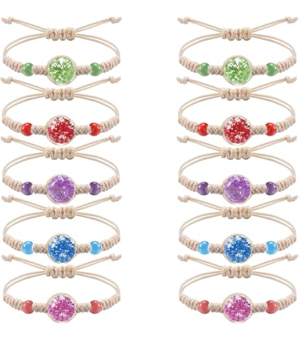10 braccialetti dell'amicizia per bambini e bambine, regalo di compleanno per bambini, 6, 7, 8, 9, 10, 11 anni, per calendario dell'Avvento, con fiori intrecciati, regolabili, Canapa