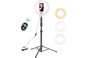 iRhodesy LED Ringlicht 10 Zoll inkl. 150 cm Stativ, dimmbare Selfie Ringleuchte, 3 Lichtmodi & 10 Helligkeitsstufen für YouTube, TikTok, Make-Up, Live-Streaming, USB