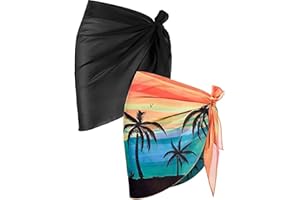 JFAN Damskie Pareo Półprzewodowe etui na plażę Frędzle Wielofunkcyjny Plażowy Wrap Sarong Krótkie Pareo Czarny wzór drzewa kokosowego, Czarny + wzór drzewa kokosowego, rozmiar uniwersalny