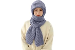 RXLLDOLY Integrated Ear Protection Windproof Cap Scarf, Knitting Thickening Hat with Scarf Attached, 2 in 1 Mask Scarf Knitted Hat, Winter Warm Knitted Hat Scarf