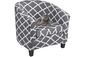 Lydevo Club Chair Covers 2 Piece Stretch Tub Chair Cover with Cushion Cover Leather Tub Chair Slipcover Pattern Washable non Slip Furniture Cover for Dining Living Room Reception,Gray Geometry