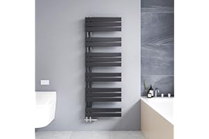 Meykoers Scaldasalviette Piatto 1385 x 500 mm, termoarredo Bagno, scaldasalviette ad Acqua Calda, 694W, Attacco Laterale, Antracite