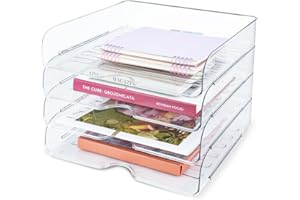 IBEQUEM Zestaw 4 przezroczystych akrylowych pojemników na dokumenty, format A4, wielofunkcyjny stojak do przechowywania na biurko