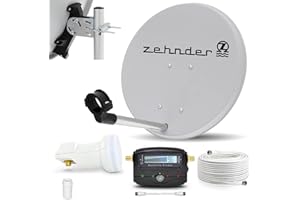 VISIAMO Digitale Camping Sat Anlage Spiegel 40 cm Single LNB 0,1 dB + Koaxialkabel 10m Kabel Sat Finder Balkon Caravan Mobil Schüssel Antenne für HDTV HD Sky 3D 4K hell