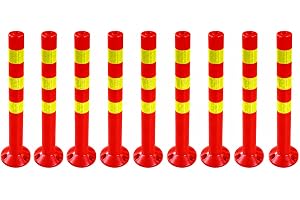 9 stycken avspärrningsstolpar av plast – höjd 72,5 cm, reflekterande avstängning för lagerhall, parkeringsplats med stativ – fastsättning med skruvar avstängningsstativ – parkstolpar, styrstolpar poller