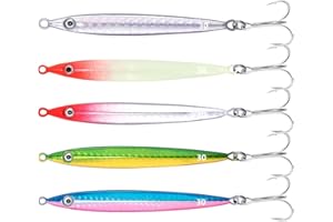 WYSUMMER 5Pcs 20g/30g/40g Sea Fishing Spinner Lure,Saltwater Fishing Jigs,Hard Metal Sea Fish Spinners,Colorful Laser Jigging Spoons with Treble Hooks, Long Casting Jig for Mackerel Cod Bass Pike