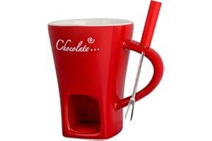 CMANLNYK Tasse à fondue au beurre en céramique – Pot à chocolat fondant avec fourchette, tasse chauffe-fromage, ensemble de fondue à bougie légère pour faire fondre du chocolat chaud (rouge)