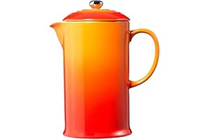 Le Creuset Zaparzacz do kawy/French Press z wkładem ze stali nierdzewnej, 800 ml, kamionka, piecyk czerwony