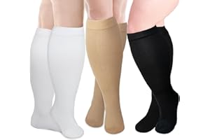 LEOSTEP 2XL-7XL Plus Size Compression Sock For Men and Women Wide Calf (3Pair) Non-Slip Long Tube Ideal for Running,Nursing,Circulation & Recovery Boost Stamina, Hiking Travel Socks 20-30 mmHg