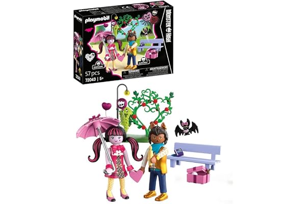 Playmobil Monster High Rendez-Vous de la Saint-Valentinc Draculaura et Clawd avec Banc et Accessoires, Jouet pour Enfants à partir de 5 Ans, 72043