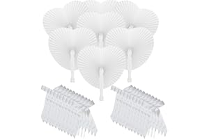 XCMVCN Fächer Hochzeit für Hochzeit Dekoration 96er Set, 48 Weiss Handfächer Papier und 48 Weiß Autoschleifen für gastgeschenke Hochzeit, Hochzeiten Party, Taufen etc