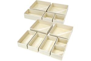 Homsorout 12 Pack Drawer Organisers Foldable Box - Fabric Drawer Dividers Wardrobe Storage Organiser Draw Cubes for Bras, Socks, Underwear, Ties, Chest, Bedroom, Beige