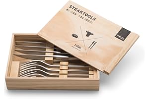 höfats - Couverts à Steak 8 pièces avec Couteau à Steak, Fourchette à Steak et boîte en Bois - Set de Couverts 4 Personnes - Acier Inoxydable