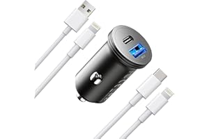 Autoladegerät 38W USB C+USB A mit 2 Ladekabel für iPhone, Everdigi Zigarettenanzünder USB C Stecker PD20W&QC18W,2 Port Metall KFZ Ladegerät für iPhone 13/12/12 Pro/11/11 Pro/8/8/X/XS/XR