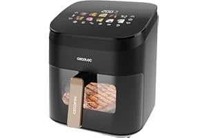 Cecotec Freidora sin Aceite con Grill 6,5L Cecofry&Grill Smokin' 6500 Plus. 2200 W, Freidora, Grill y Plancha, Temp. Regulable 40-200ºC, Ahumador Integrado, Doble Grill, 10 Menus, Ventana Frontal