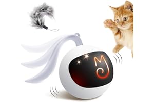 Migipaws Interactive Cat Ball Toy Set, Fun Tracker, Automatic Rolling Chase Ball with Fluffy Tail, A Small Mice, Rechargeable (White)