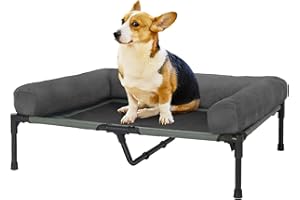 Bingopaw Podniesione legowisko dla psa na zewnątrz: odporne na żucie podwyższone legowisko dla dużych psów z trwałą tkaninową siatką, solidną oddychającą matą i miękką pluszową matą L (90 x 70 cm)