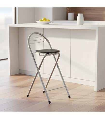 Opvouwbare kruk 60 cm, ronde gevoerde zitting, 75 cm draagbare volwassen keuken opvouwbare hoge kruk, opvouwbare barkruk voor thuis, feest, winkel, belasting 120 kg (Color : Black, Size : 75cm/30in