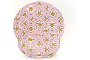 WONDEE Mr Wonderful Gel Mauspad mit Handgelenkauflage Rosa Gänseblümchen Design - Ergonomisches Mousepad mit handauflage das macht Freude - Geschenke für Mädchen und Frauen