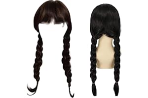 LONNALEE Peluca Niña,Disfraz Mujer Peluca para Decoraciones de Fiesta de Cosplay,Addam Peluca De Cosplay, Vestido Miercoles Niña Mujer