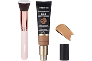 HILARECO PHOERA CC+ Cream,Full Coverage Foundation，Color Correcting Cream,Anti Aging Hydrating Serum & SPF 25+ Sunscreen - Natural Finish - 1.08 fl oz (160 Sand)
