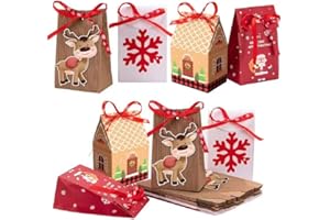 LUOWAN MonQi 24 pezzi Sacchetti Regalo di Natale, Scatole Regalo Natalizie, Sacchetti per Feste di Natale Scatole di Carta per Caramelle per Forniture per Decorazioni Natalizie (4 stili assortiti) (24pcs)