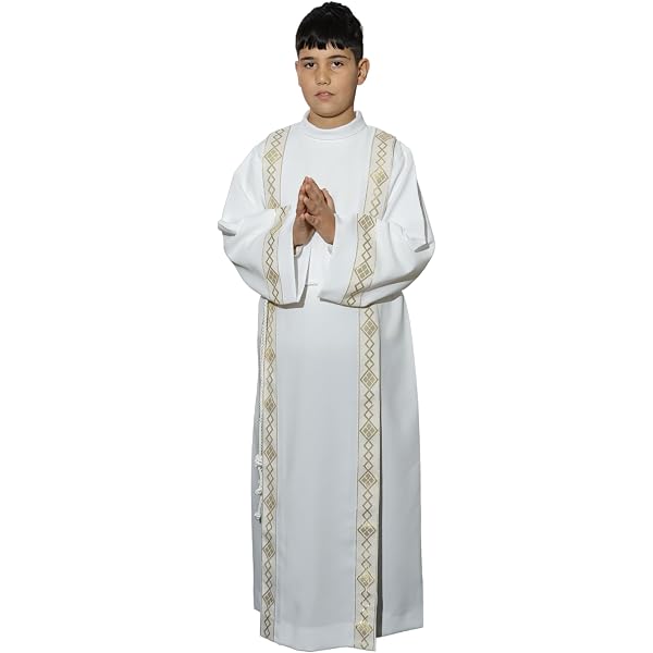 Tunica Prima Comunione Unisex Con Bordo Oro A Rombi - Tessuto Vaticano