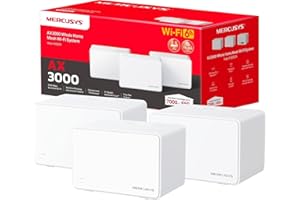 ‎MERCUSYS Mercusys Halo H3000X Mesh-WLAN-Set (3er-Pack), Wi-Fi 6 AX3000 Dualband-Router & Repeater, 3 × Gigabit-Anschlüsse pro Einheit, MU-MIMO, WPA3, Kindersicherung, empfohlen für Häuser mit 3–5 Schlafzimmern