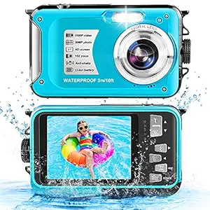 Waterproof Camera 1080P Full HD 30MP Video Resolution Underwater Camera 10FT Anti-Shake 16X Zoom Digital Waterproof Camera for Snorkeling,Travel