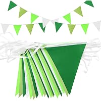 32Ft Green White Bunting Banner Party Decorations Reusable Triangle ...
