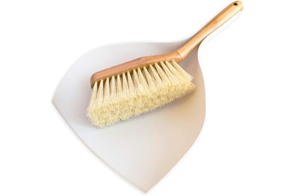 York Eco Natural Pelle et Balayette avec Brosse en Bambou et Bord en Caoutchouc Ensemble de Balayage Écologique et Robuste Kit de Nettoyage Naturel 25x5,5x34 cm Gris et Bois de Bambou Durable