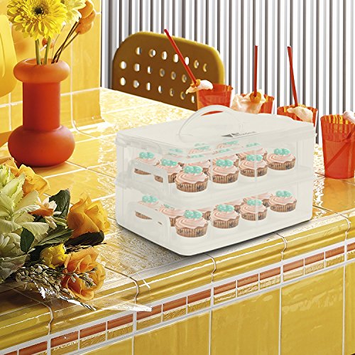 amzdeal 3 Etagen Kuchentransportbehälter 36 Cupcakes Behälter Tragbarer Transportbox für Kuchen, Cookies, Torten, Muffines Weiß - 6