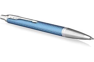 Parker IM bolígrafo | Lacado en azul-gris Premium con adornos cromados | Punta mediana con recambio de tinta azul | Estuche de regalo