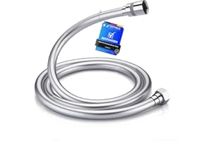 GRIFEMA Wąż prysznicowy 1.5 m - elastyczny PVC, gładki, antyskrętny, bez przecieków, uniwersalny 1/2", z mosiężnymi złączami i uszczelką, srebrny