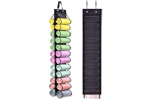 RZMAYIS T-shirt Storage Hanger - Holds 24 Leggings, Jeans or Shirts, Compartment, Foldable Organizer, Portable Wardrobe for Rolls (Black-L)