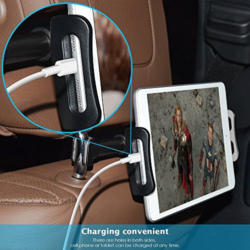 Supporti Poggiatesta per Tablet Cellulare con 2 Appendiabiti Auto, AFUNTA Supporto per Telefono Tablet per Schienale Auto universale per iPad Samsung Nintendo Switch Kindle Fire Smartphone Tablet da 4 a 10.1 pollici - Nero