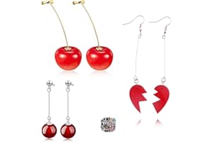HJYZY Lot de 13 boucles d'oreilles pendantes en forme de goutte de cerise - En forme de cœur rouge - Avec autocollant JOJO - Cadeau pour les fans, Zinc