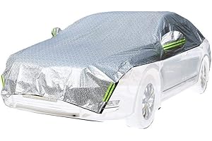 GUOCU Bâche Auto Universelle Housse de Protection Couverture de Voiture Repliable Etanche Imperméable Anti-poussière Soleil Neige Pluie Bandes de Sécurité Réfléchissante，Argent，One Size