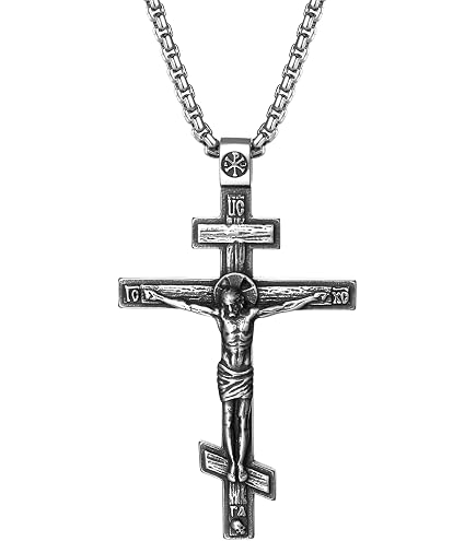 Collier Pendentif Croix Chrétienne Orthodoxe Punk Vintage – Acier Titane Or/Argent – Style Rock Hip Hop Homme