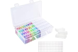 FLEARITZO Diamond Painting Accessori - Scatola in Plastica da 64 Slots per Diamond Painting Organizer Trasparente con foglietti adesivi Diamond Painting Kit per Pittura Diamante per Glitter Strass Gioielli