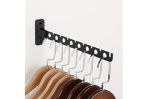 Mooche 31cm Kleiderhaken Klappbar mit Geboht, Edelstahl Wandhaken Kleiderlüfter mit 8 Löchern für Kleiderstange, Platzsparend und Multifunktional, Schwarz