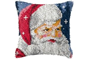 ZUHK Kit de crochet de Noël avec motif de Noël imprimé en toile au crochet - Cadeau de croix - Housse de coussin pour enfants et adultes - 43 x 43 cm - Père Noël H