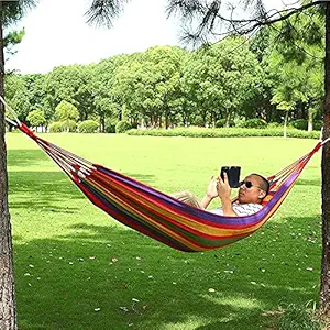 LEVGRY Cotton Hammock Swing Bed for Patio Porch, Garden Backyard for Traveling, Camping, Hiking, Backpacking Lounging Heavy-Duty, Lightweight and Portable Indoor Outdoor || Multicolor