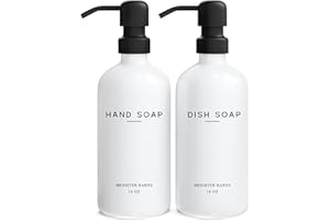 Brighter Barns Glass Soap Dispenser Set - Farmhouse Kitchen Decor, Bathroom Accessories (White, 2x16oz)