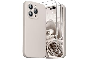GOODVISH 3 in 1 Hülle Kompatibel mit iPhone 14 Pro (6,1") - mit 2 Stück Schutzfolie | Liquid Silikon Handyhülle | Kameraschutz und Bildschirmschutz | Rundumschutz stoßfeste Case | StoneGrey